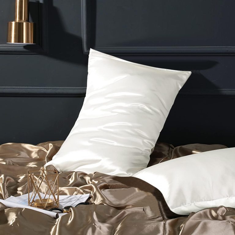 2 Pack Silk Satin Pillowcases for Hair and Skin, Luxurious and Silky Standard Pillow Cases with Envelope Closure, 50x75 cm, White